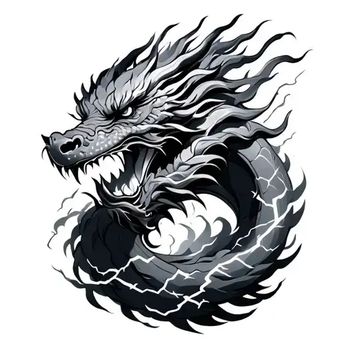 Japanese Dragon Storm Clouds Lightning Dark