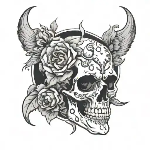 Skull With Leo Symbol Incorporated And Moon Surrounded