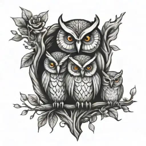Owl Family Tree Intertwined Hearts