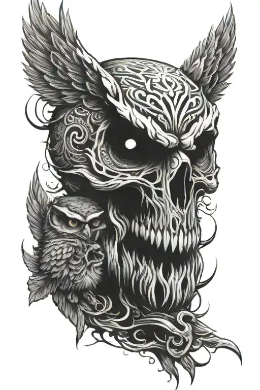 Skull And Angry Owl