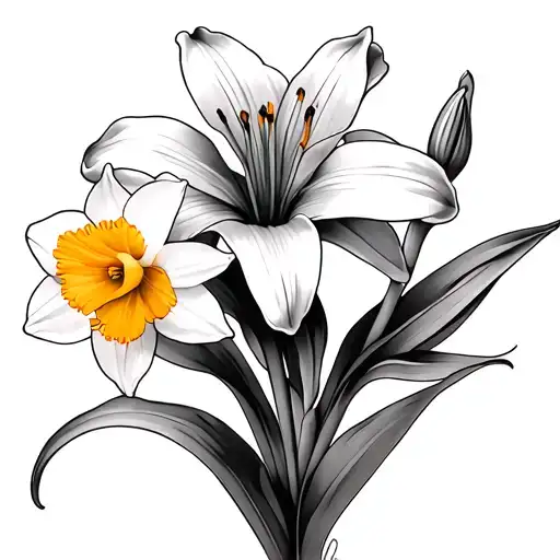 Tattoo Of A Lily And A Daffodil