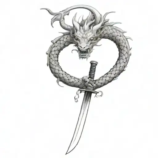 Japan Dragon With Sakura And Katana