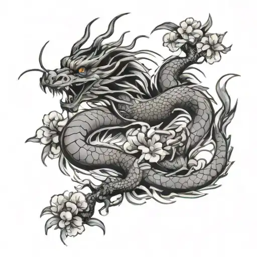 Japan Dragon With Sakura