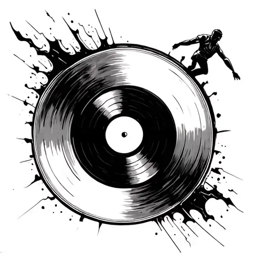 Vinyl Record Turning Into A Black Hole And A Figure Jumping Into It