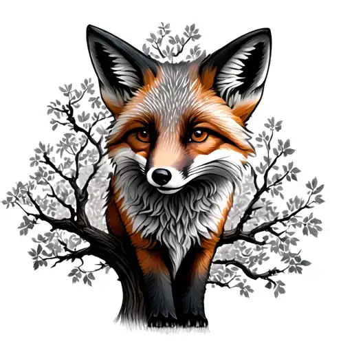 Fox In A Tree Growing