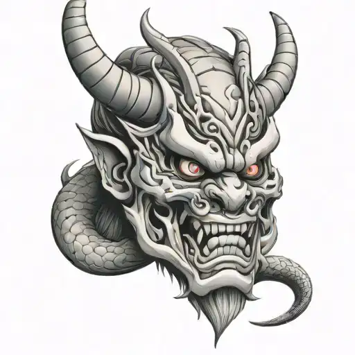 Oni Mask With Snake Crawling Inside It