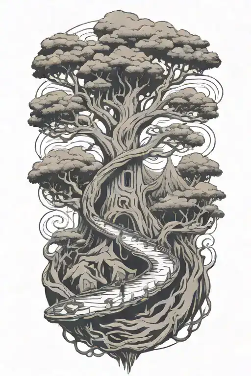 A River Lined With Towering Oliver Tree Intertwined