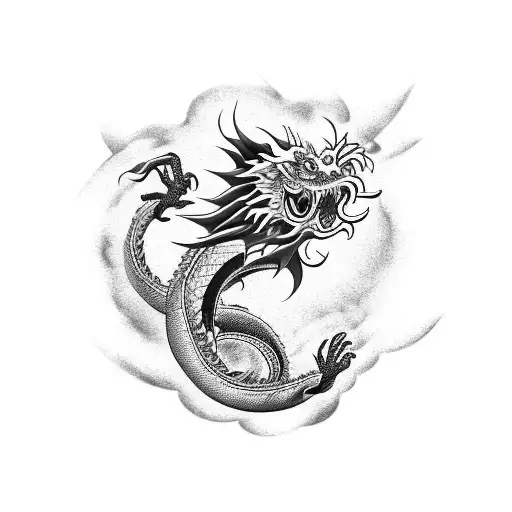 Japanese Dragon With A Floral Background For Upper Arm