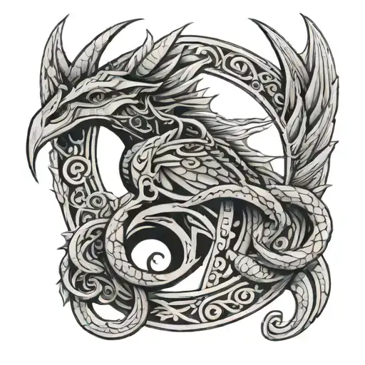 Caduceus With Eye Horus Eye And Ouroboros Dragon