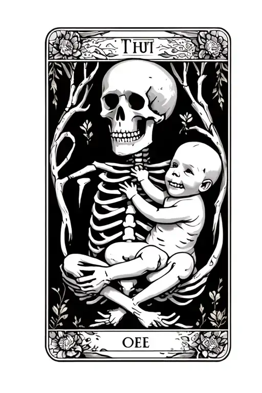 Tarot Card Of Skeleton Holding Baby