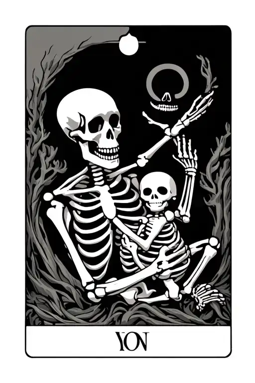 Tarot Card Of Skeleton Holding Baby Skeleton