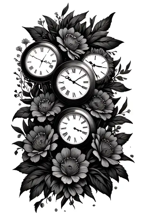 Three Kids Names In Seperate Clocks With Flowers Intertwined