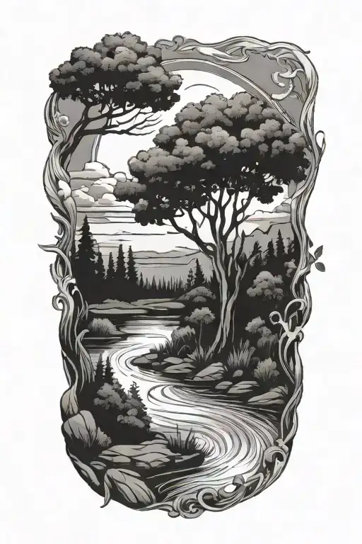 A Nature Scene Featuring Elements Like Trees Sunset River Video Games