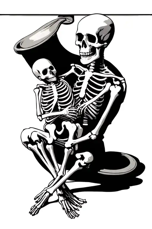 Tarot Card Of A Skeleton Cradling A Baby Skeleton In His Arms