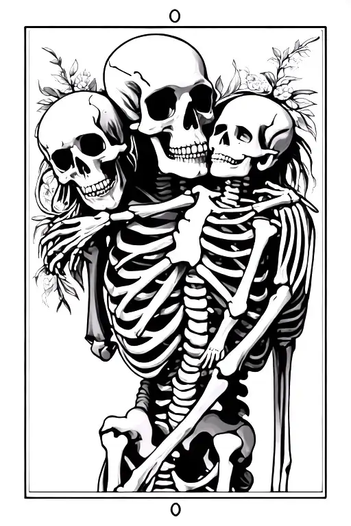 Tarot Card Of A Skeleton Cradling A Baby Skeleton In His Arms