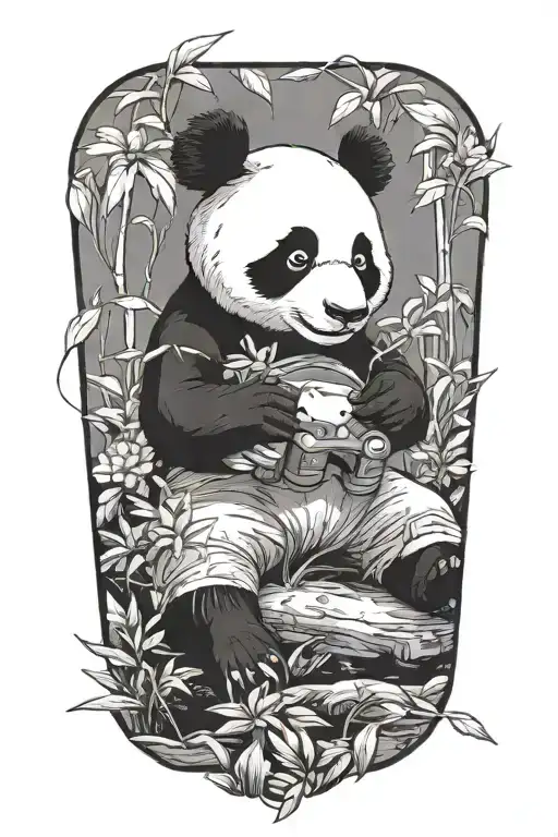 A Nature Scene Featuring Panda Playing Playstation