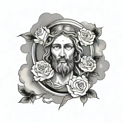 Roses And Clouds Surrounding Jesus Stripped