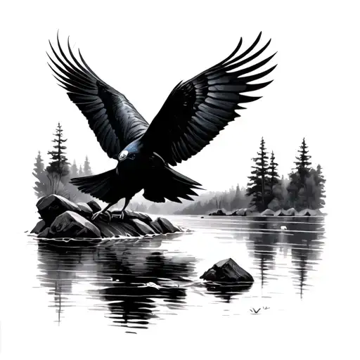 Crow Flying Over River Running