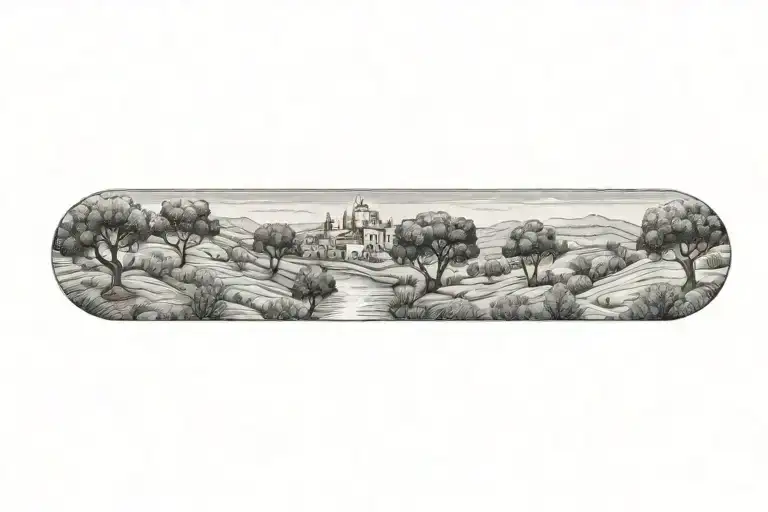 Horizontal Landscape With A River Of Olive Trees