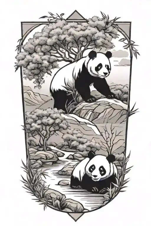 Landscape In A Triangle With A River An Olive Tree A Panda