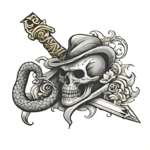 Headless Snake With Ace Of Spades Card And Dagger