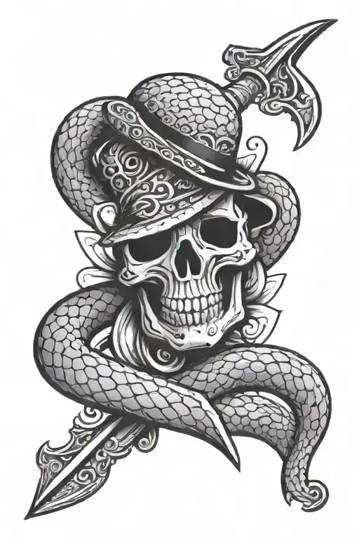 Headless Snake With Ace Of Spades Card And Dagger