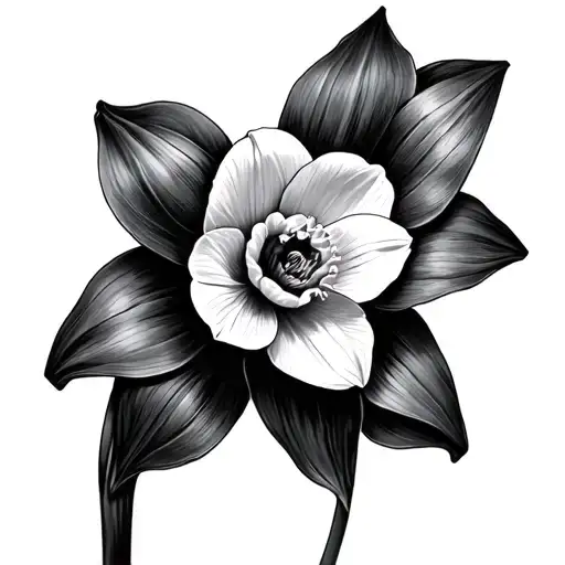 Sketch Idea Of A Black And White Realistic Tattoo Of A Daffodil