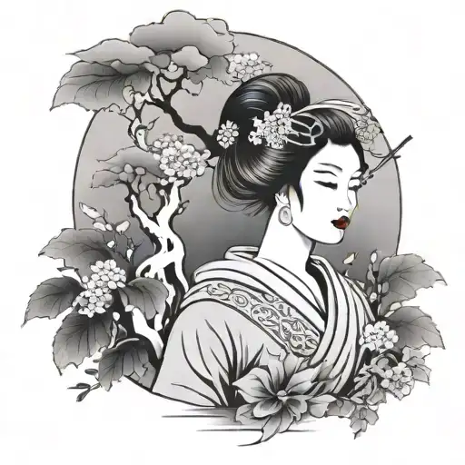 Geisha In A Asian Forrest