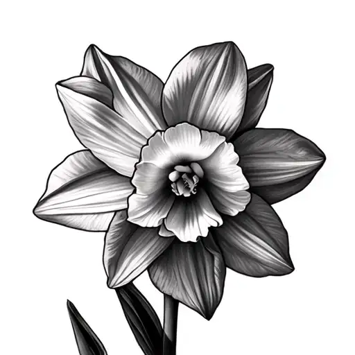 Black And White Realistic Tattoo Of A Daffodil Without The Stem