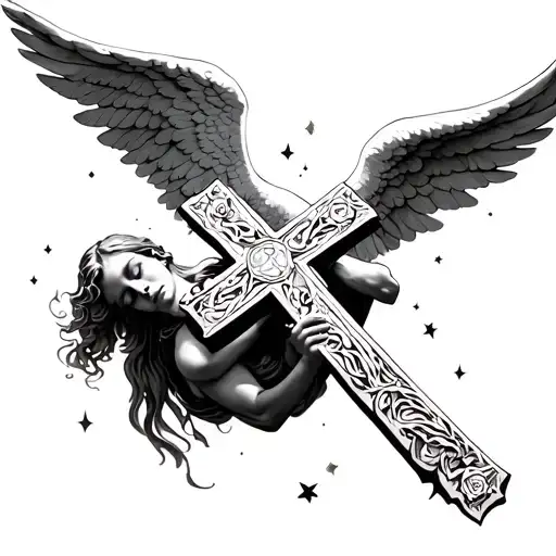 Angel Falling Down Holding A Cross