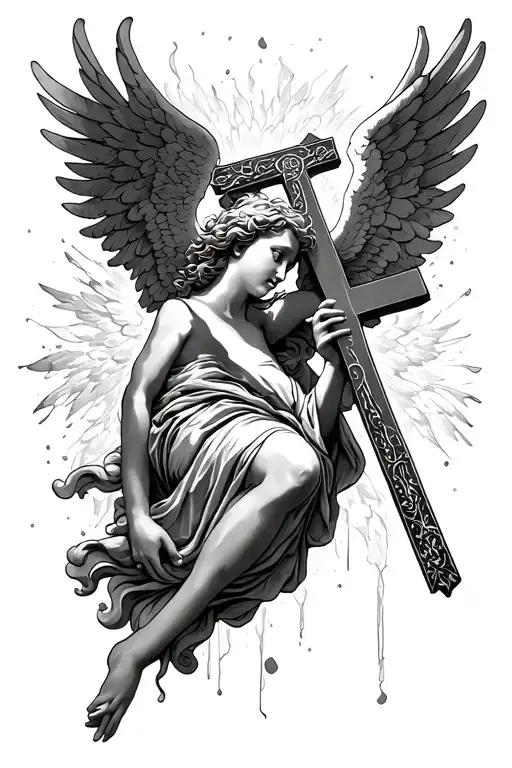 Angel Falling Down Holding A Cross