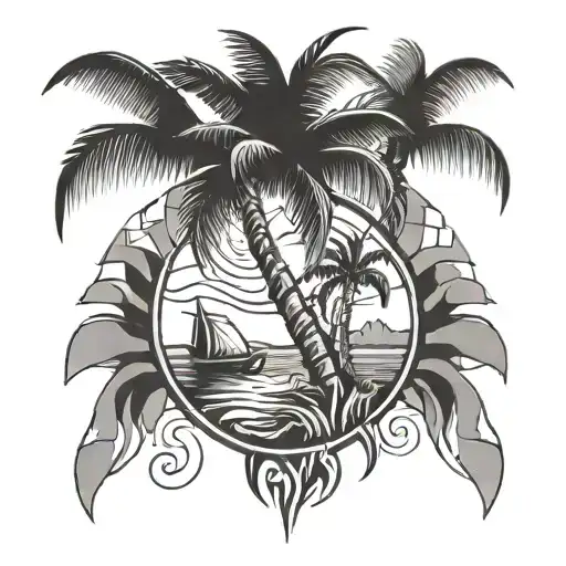 Palm Tree With Sea And Shapes Inspired