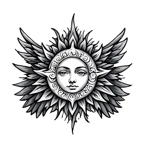 Tribal Sun With Angel Wings