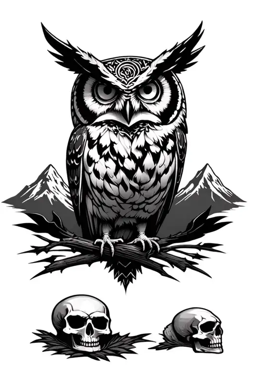 Skulls And Mountains Incorporate Paganism Featuring Great White Owl