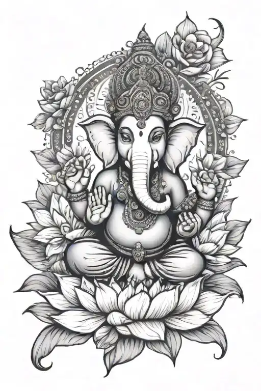 Ganesha Shoulder Tattoo Surrounded In Lotus Flowers
