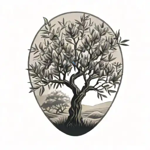 Olive Tree Silhouette Surrounded By Black