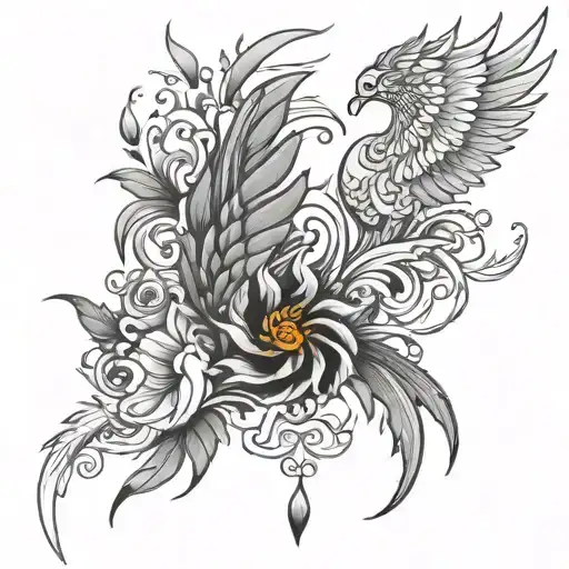 Lys Flower And Phoenix Rising From The Ashes