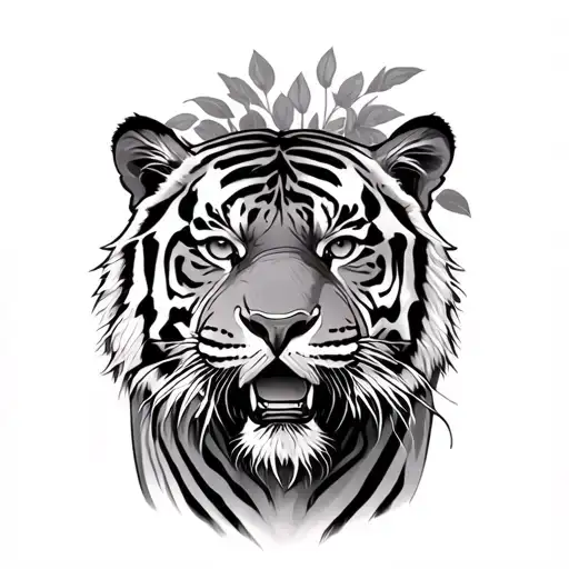 Full Tiger Body With Tiger Lilles Behind It