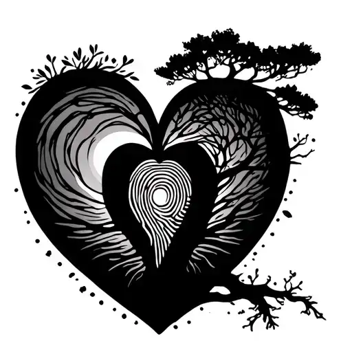Finger Print Tattoo In Heart And Tree