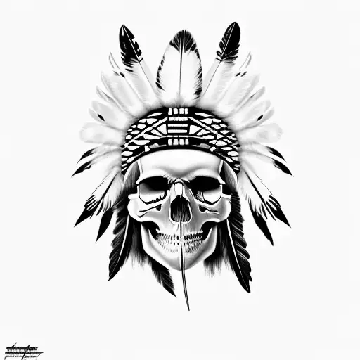 Skull Native American Feathers