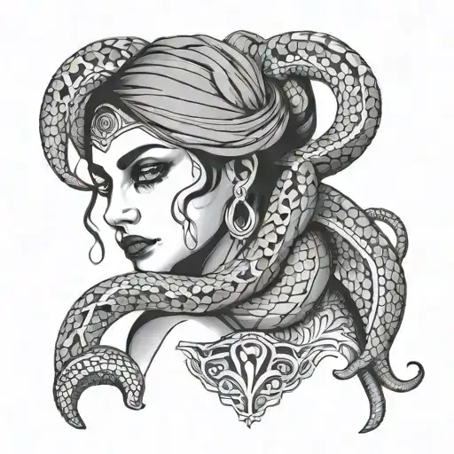 Palestinian Woman With Snake Coiled Snake Wrapped