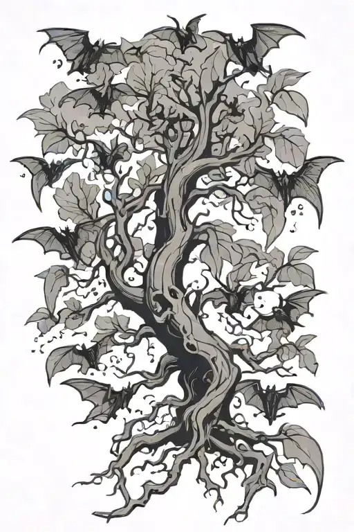 Poison Tree With Bats Swarming