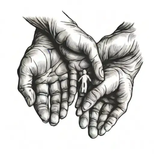 Line Tattoo Of Family Holding Hands Holding