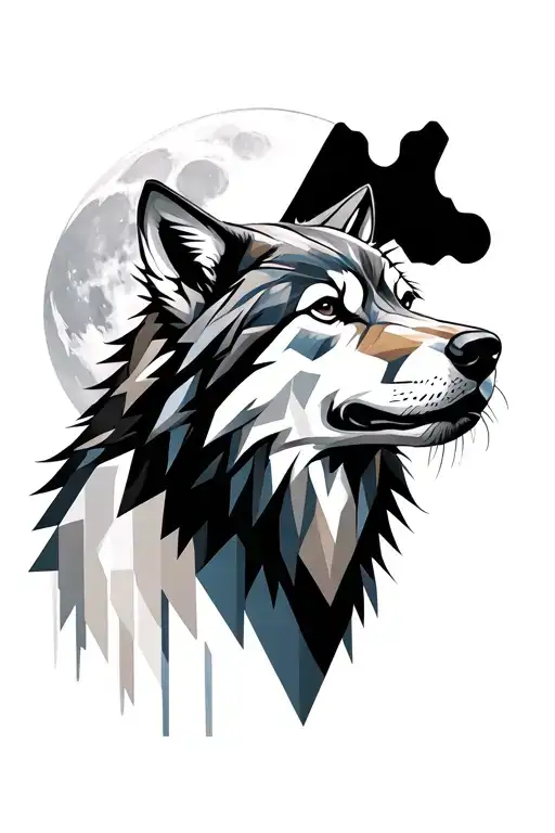 Geometric Wolf Howling At The Moon