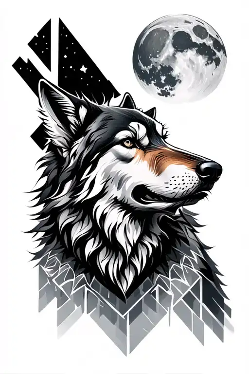 Geometric Wolf Howling At The Moon