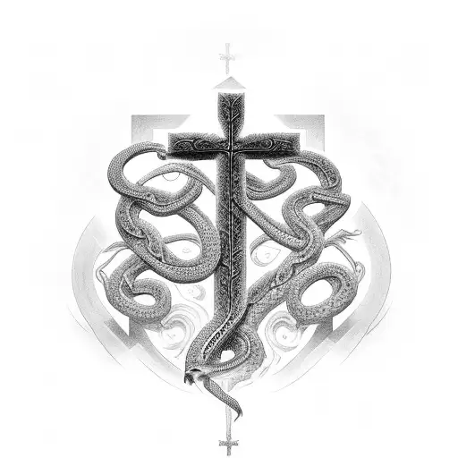 Christian Cross With A Three Headed Snake On It