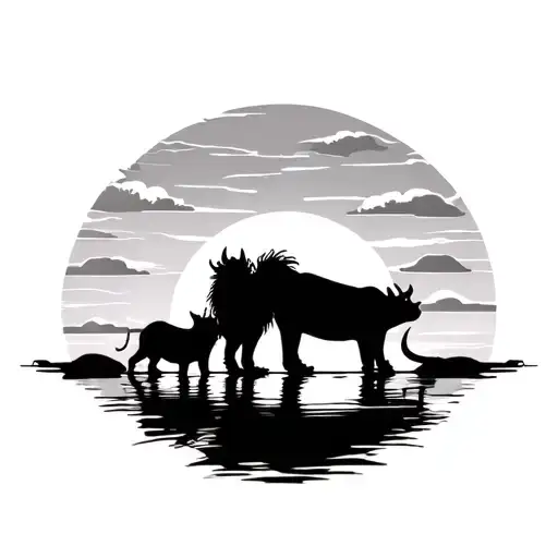 Timon Simba And Pumba Silhouettes Against The Background Of Sunset