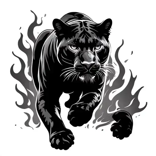 Panther Walking In Fire