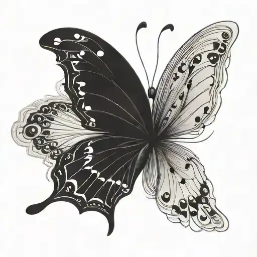 Minimal Black Butterfly With Long Wing In The Left And The Right Wing Is Short