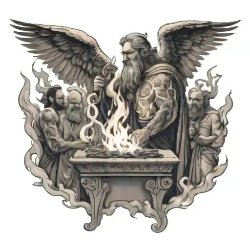 Elijah With Altar On Fire Surrounded By Men Standing